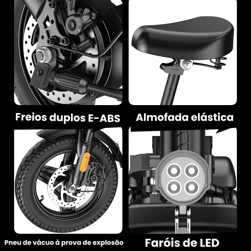 Bicicleta elétrica dobrável para adultos, pedal tripulado, compras ao ar livre, viagem — preta