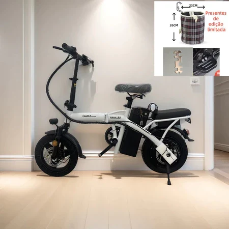 Bicicleta elétrica dobrável para adultos, pedal tripulado, compras ao ar livre, viagem — preta
