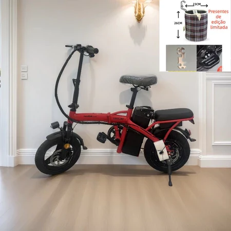 Bicicleta elétrica dobrável para adultos, pedal tripulado, compras ao ar livre, viagem — preta