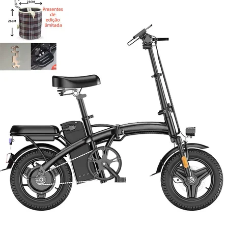 Bicicleta elétrica dobrável para adultos, pedal tripulado, compras ao ar livre, viagem — preta