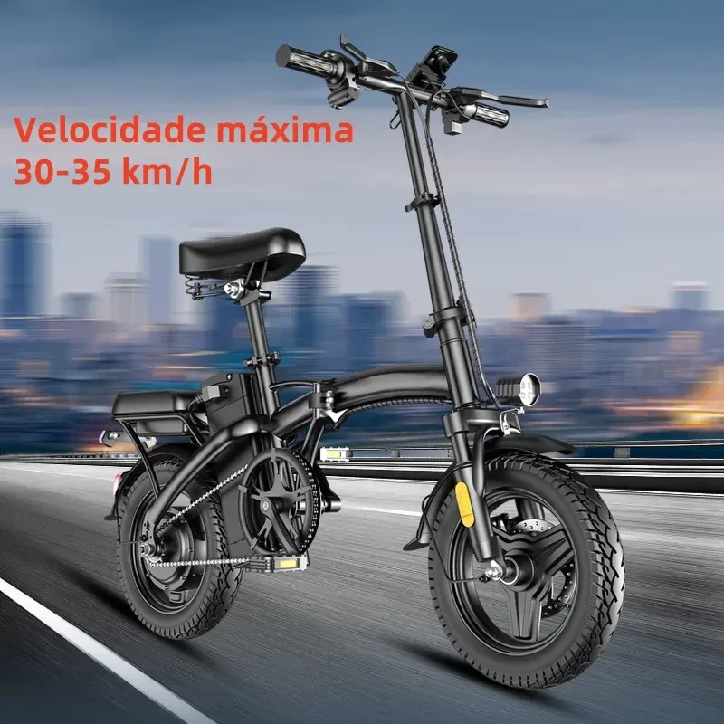Bicicleta elétrica dobrável para adultos, pedal tripulado, compras ao ar livre, viagem — preta