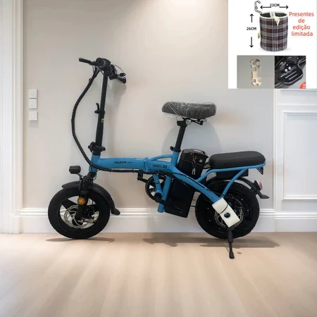 Bicicleta elétrica dobrável para adultos, pedal tripulado, compras ao ar livre, viagem — preta